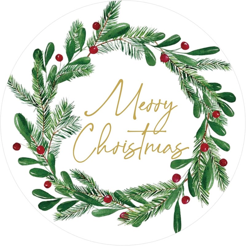 Alynta Merry Christmas Stickers - 2 Inch Holiday Stickers 120Pcs Large Round Christmas Card Sticker Labels Xmas Holly Berries Wreath Sticker for Envelope Seals Card Ornament (Gold) - Image 1